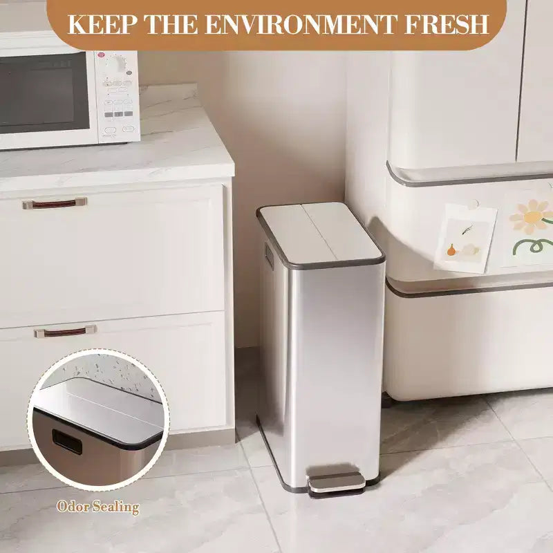 COZONY Stainless Steel Dual Trash Can with Step Lid, Removable Baskets, Kitchen Recycling Bin for Home Office Waste Management