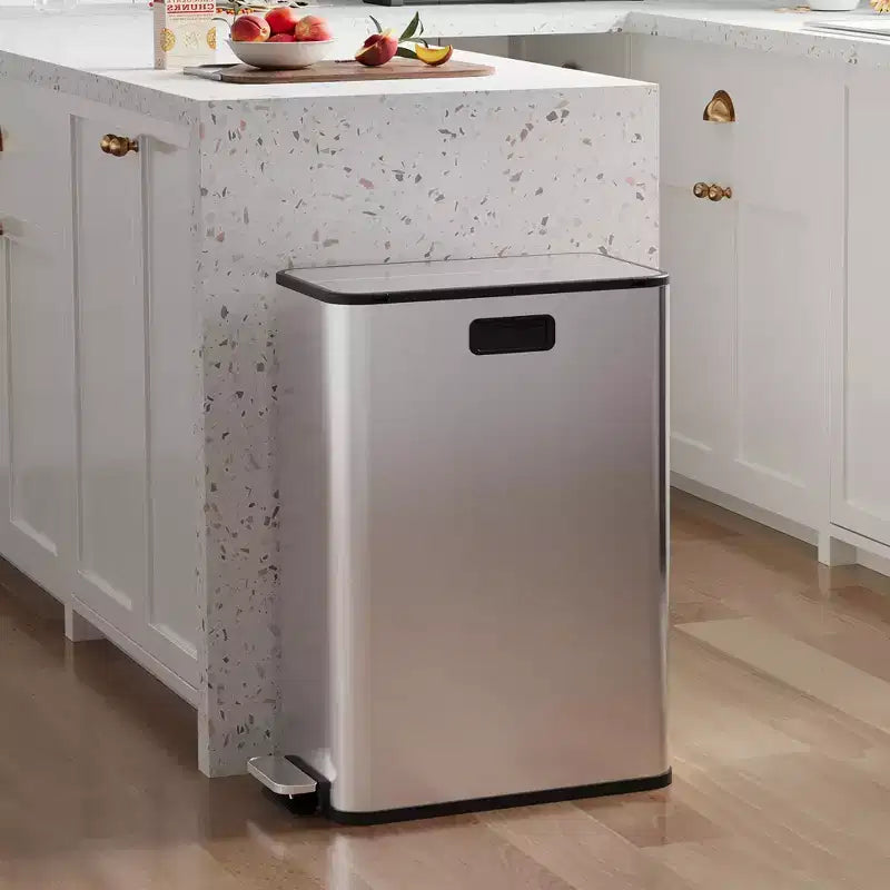 COZONY Stainless Steel Dual Trash Can with Step Lid, Removable Baskets, Kitchen Recycling Bin for Home Office Waste Management