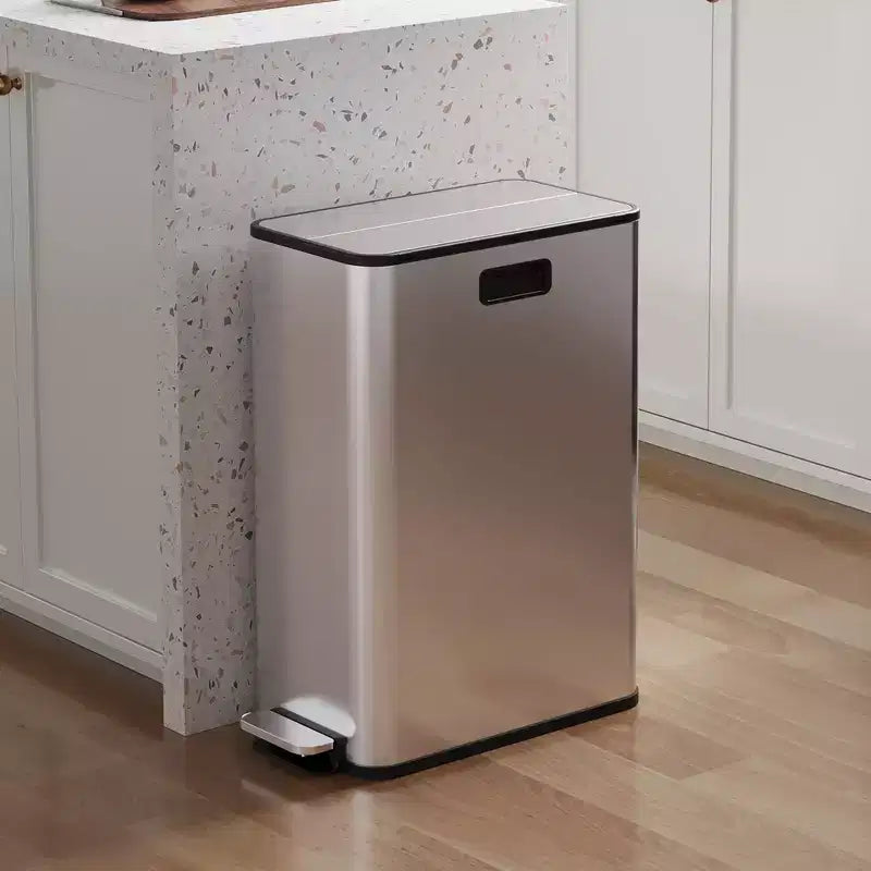 COZONY Stainless Steel Dual Trash Can with Step Lid, Removable Baskets, Kitchen Recycling Bin for Home Office Waste Management