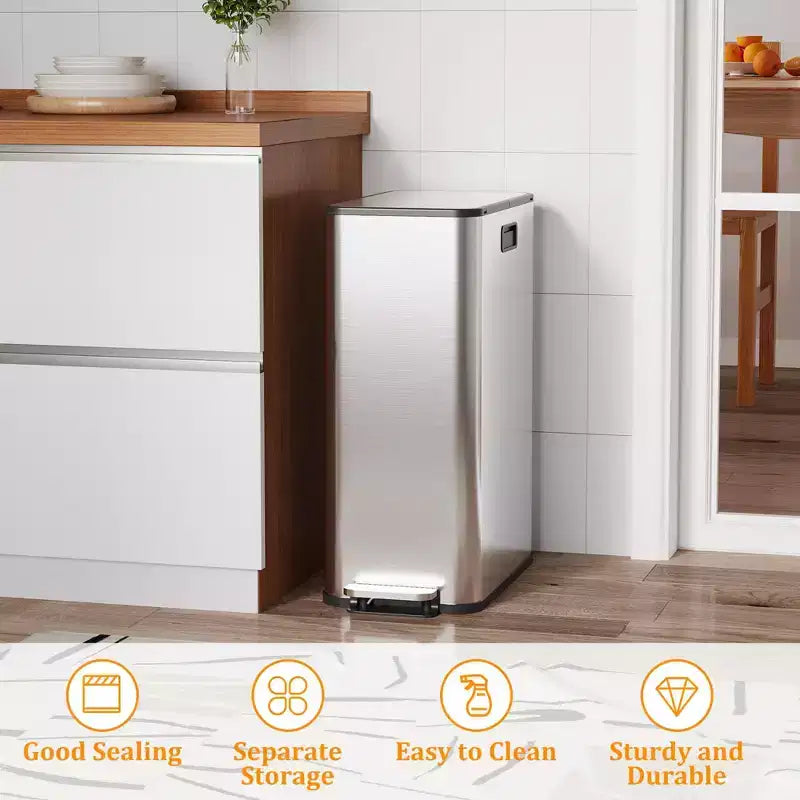 COZONY Stainless Steel Dual Trash Can with Step Lid, Removable Baskets, Kitchen Recycling Bin for Home Office Waste Management