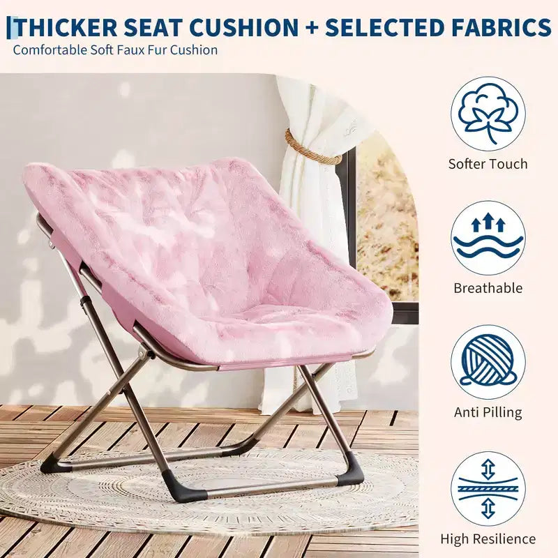 Rabbit Fur Saucer Chair, Folding Comfy Lounge Chair with Metal Frame, for Bedroom, Dorm, Living Room