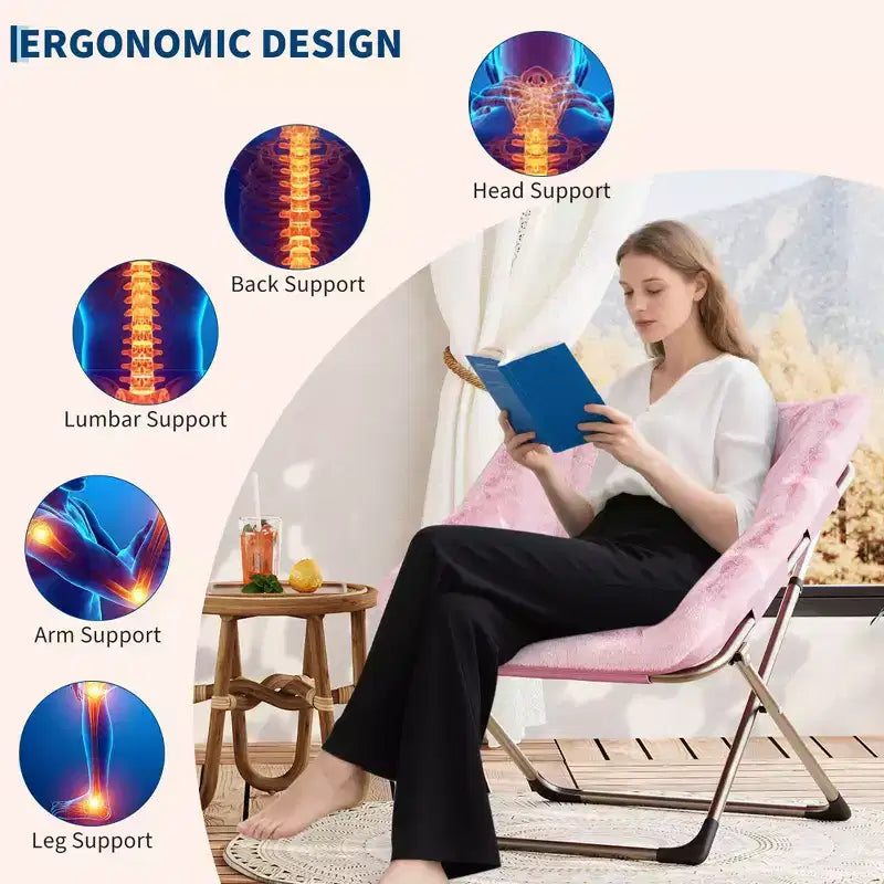 Rabbit Fur Saucer Chair, Folding Comfy Lounge Chair with Metal Frame, for Bedroom, Dorm, Living Room