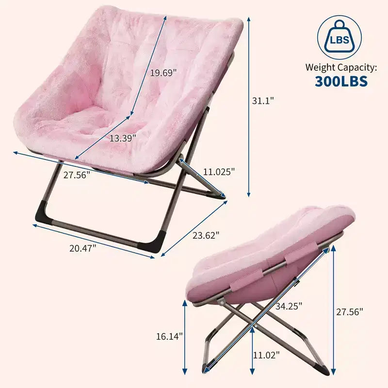 Rabbit Fur Saucer Chair, Folding Comfy Lounge Chair with Metal Frame, for Bedroom, Dorm, Living Room