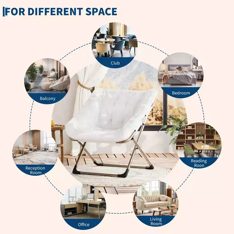 Rabbit Fur Saucer Chair, Folding Comfy Lounge Chair with Metal Frame, for Bedroom, Dorm, Living Room