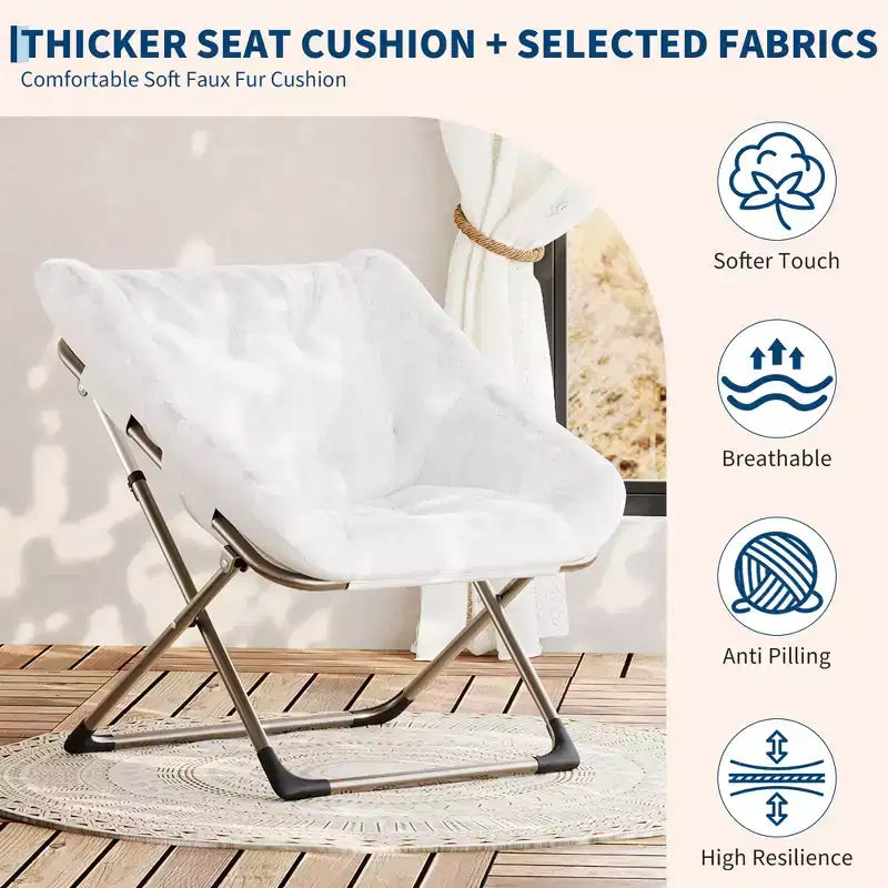 Rabbit Fur Saucer Chair, Folding Comfy Lounge Chair with Metal Frame, for Bedroom, Dorm, Living Room