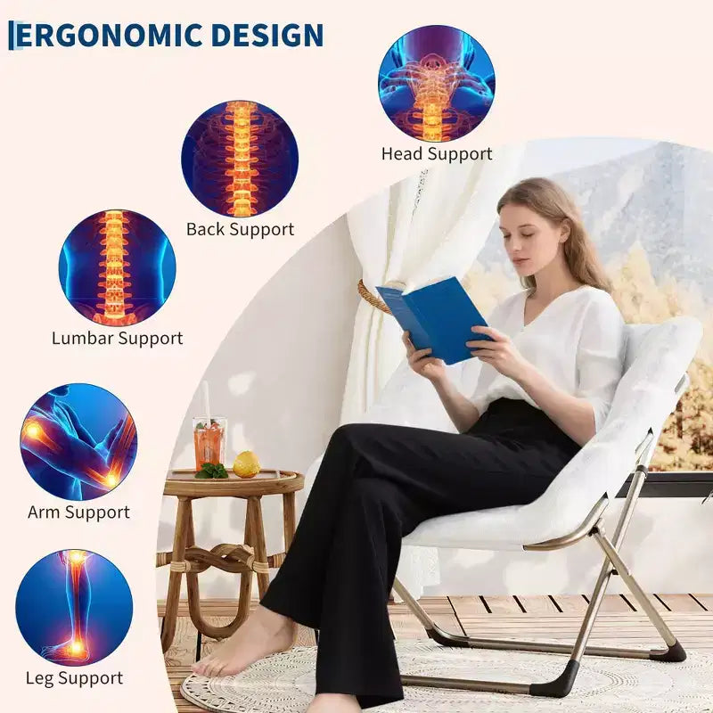Rabbit Fur Saucer Chair, Folding Comfy Lounge Chair with Metal Frame, for Bedroom, Dorm, Living Room