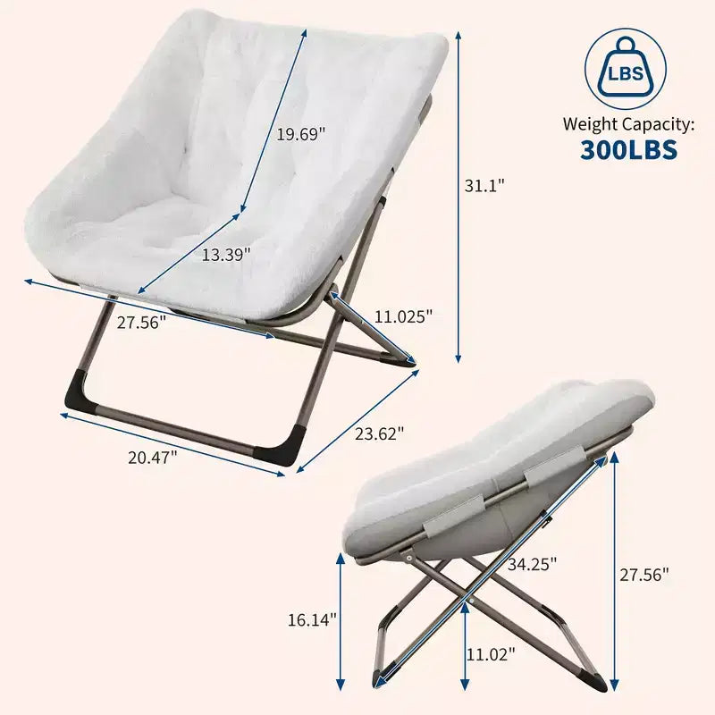 Rabbit Fur Saucer Chair, Folding Comfy Lounge Chair with Metal Frame, for Bedroom, Dorm, Living Room