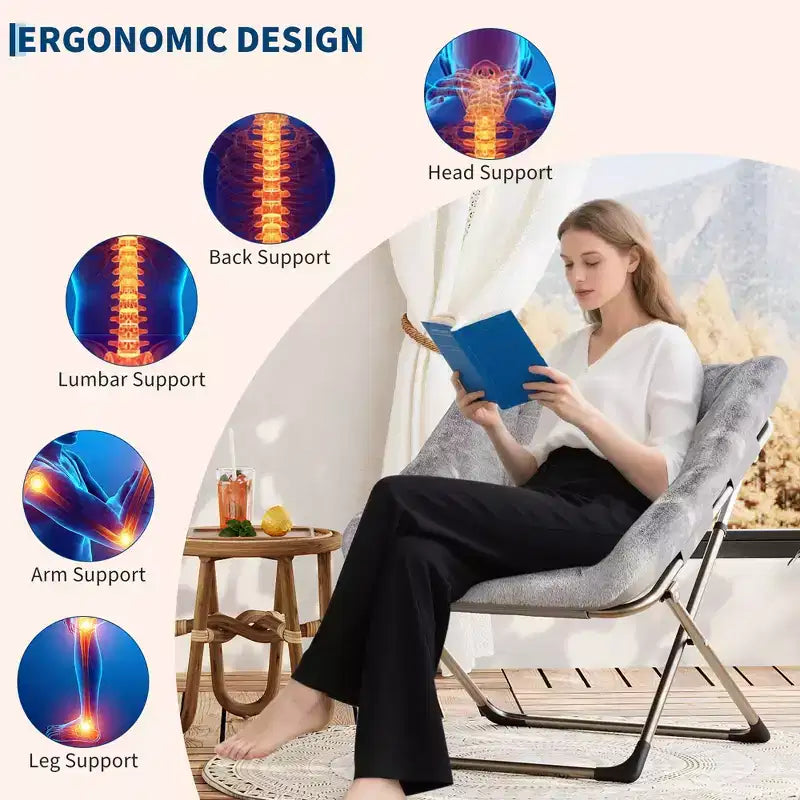 Rabbit Fur Saucer Chair, Folding Comfy Lounge Chair with Metal Frame, for Bedroom, Dorm, Living Room