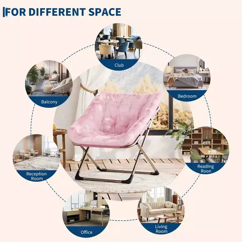 Rabbit Fur Saucer Chair, Folding Comfy Lounge Chair with Metal Frame, for Bedroom, Dorm, Living Room