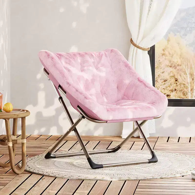 Rabbit Fur Saucer Chair, Folding Comfy Lounge Chair with Metal Frame, for Bedroom, Dorm, Living Room