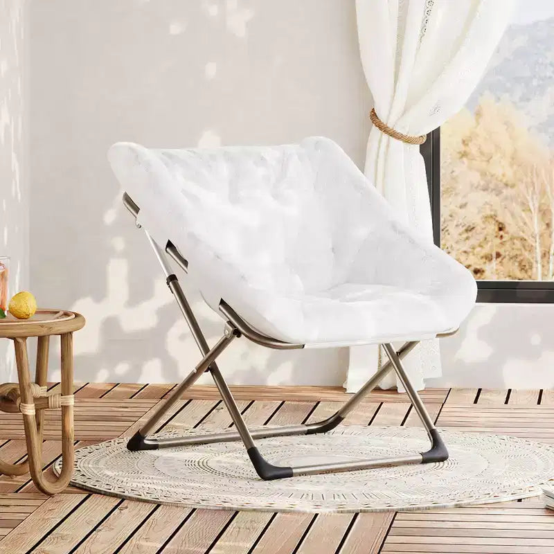 Rabbit Fur Saucer Chair, Folding Comfy Lounge Chair with Metal Frame, for Bedroom, Dorm, Living Room