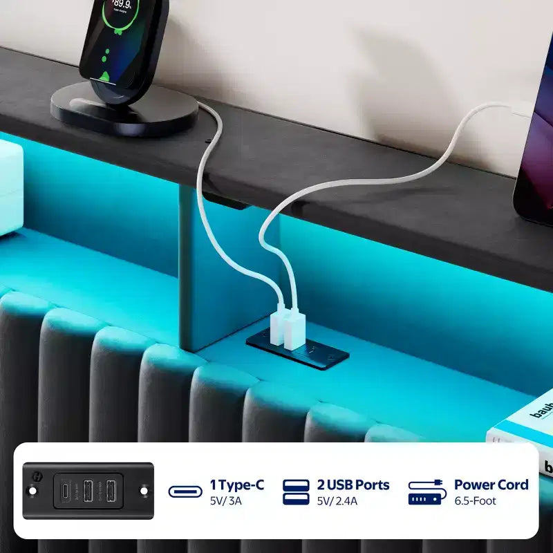 Greenstell Upholstered Headboard for Bed Frame, with Charging Station & LED Light, Height Adjustable, Gray