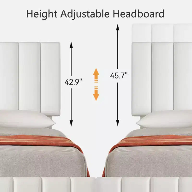 Linen Upholstered Bed Frame with 4 Storage Drawers, Adjustable Headboard, Sturdy Wooden Slats, No Box Spring Required