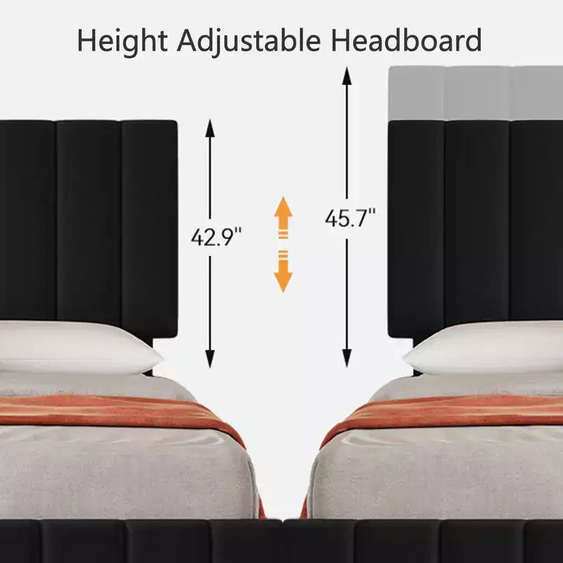 Linen Upholstered Bed Frame with 4 Storage Drawers, Adjustable Headboard, Sturdy Wooden Slats, No Box Spring Required