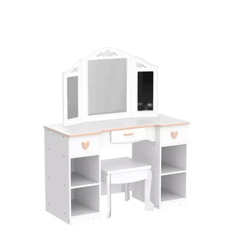 Kids Vanity Set with Mirror and Drawer - Girls' Vanity Table and Chair Set with Wood Makeup Playset, Perfect for 3-9 Yr