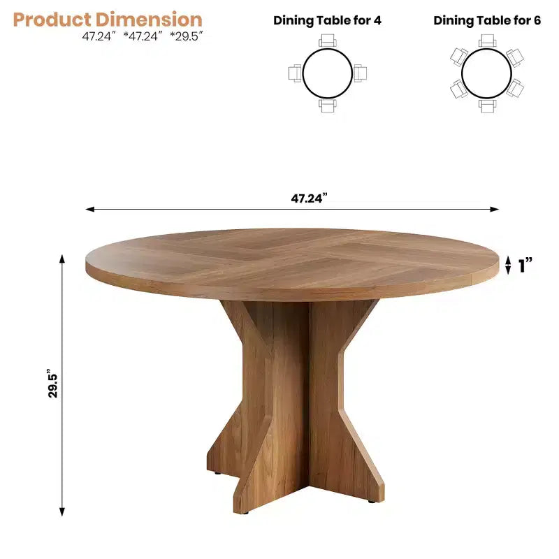 47 Round Dining Table for Small Spaces - Black, Seats 4-6, K-Leg Solid Wood Base