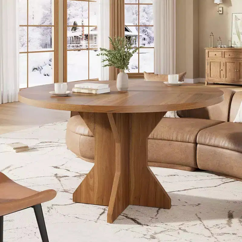 47 Round Dining Table for Small Spaces - Black, Seats 4-6, K-Leg Solid Wood Base