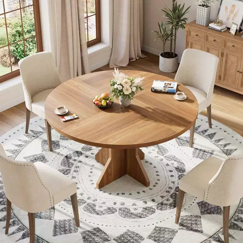 47 Round Dining Table for Small Spaces - Black, Seats 4-6, K-Leg Solid Wood Base