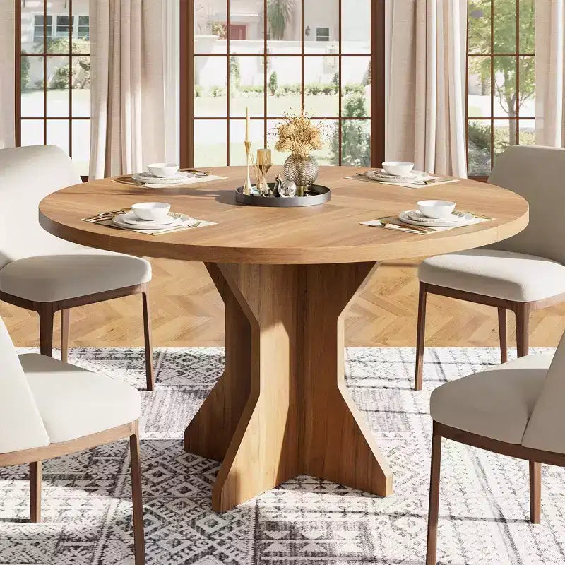 47 Round Dining Table for Small Spaces - Black, Seats 4-6, K-Leg Solid Wood Base