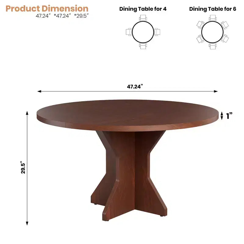 47 Round Dining Table for Small Spaces - Black, Seats 4-6, K-Leg Solid Wood Base