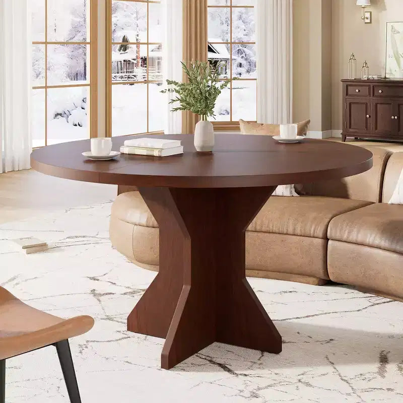47 Round Dining Table for Small Spaces - Black, Seats 4-6, K-Leg Solid Wood Base