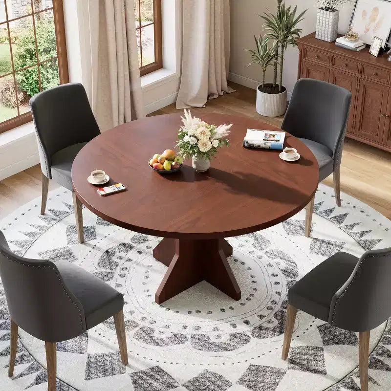 47 Round Dining Table for Small Spaces - Black, Seats 4-6, K-Leg Solid Wood Base