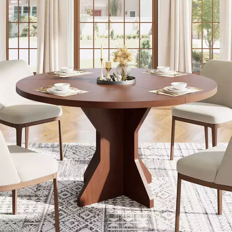 47 Round Dining Table for Small Spaces - Black, Seats 4-6, K-Leg Solid Wood Base