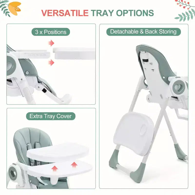 GustoWave Baby High Chair for Toddlers 1-4 Years Old,Foldable Baby High Chair with Removable Tray, Lightweight Folding Chair