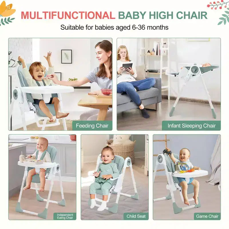 GustoWave Baby High Chair for Toddlers 1-4 Years Old,Foldable Baby High Chair with Removable Tray, Lightweight Folding Chair