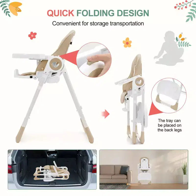 GustoWave Baby High Chair for Toddlers 1-4 Years Old,Foldable Baby High Chair with Removable Tray, Lightweight Folding Chair