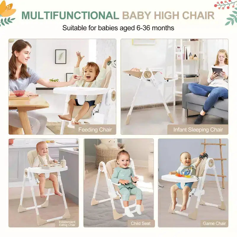 GustoWave Baby High Chair for Toddlers 1-4 Years Old,Foldable Baby High Chair with Removable Tray, Lightweight Folding Chair