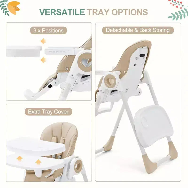 GustoWave Baby High Chair for Toddlers 1-4 Years Old,Foldable Baby High Chair with Removable Tray, Lightweight Folding Chair