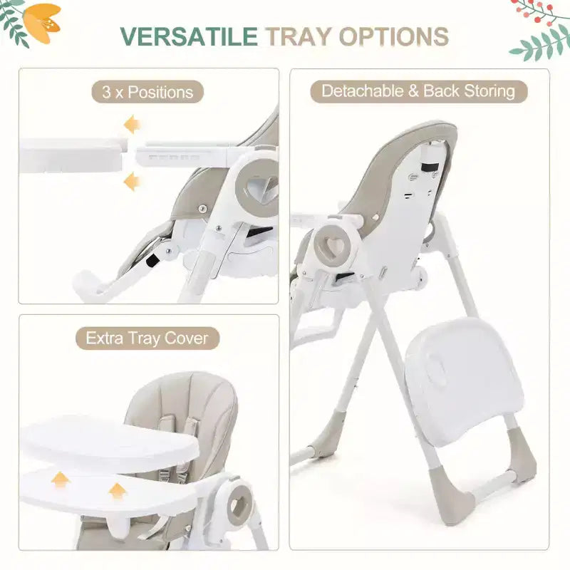 GustoWave Baby High Chair for Toddlers 1-4 Years Old,Foldable Baby High Chair with Removable Tray, Lightweight Folding Chair