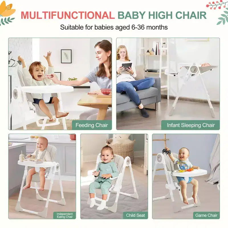 GustoWave Baby High Chair for Toddlers 1-4 Years Old,Foldable Baby High Chair with Removable Tray, Lightweight Folding Chair