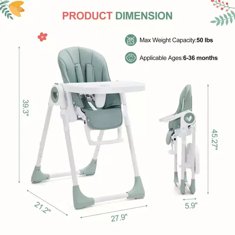 GustoWave Baby High Chair for Toddlers 1-4 Years Old,Foldable Baby High Chair with Removable Tray, Lightweight Folding Chair