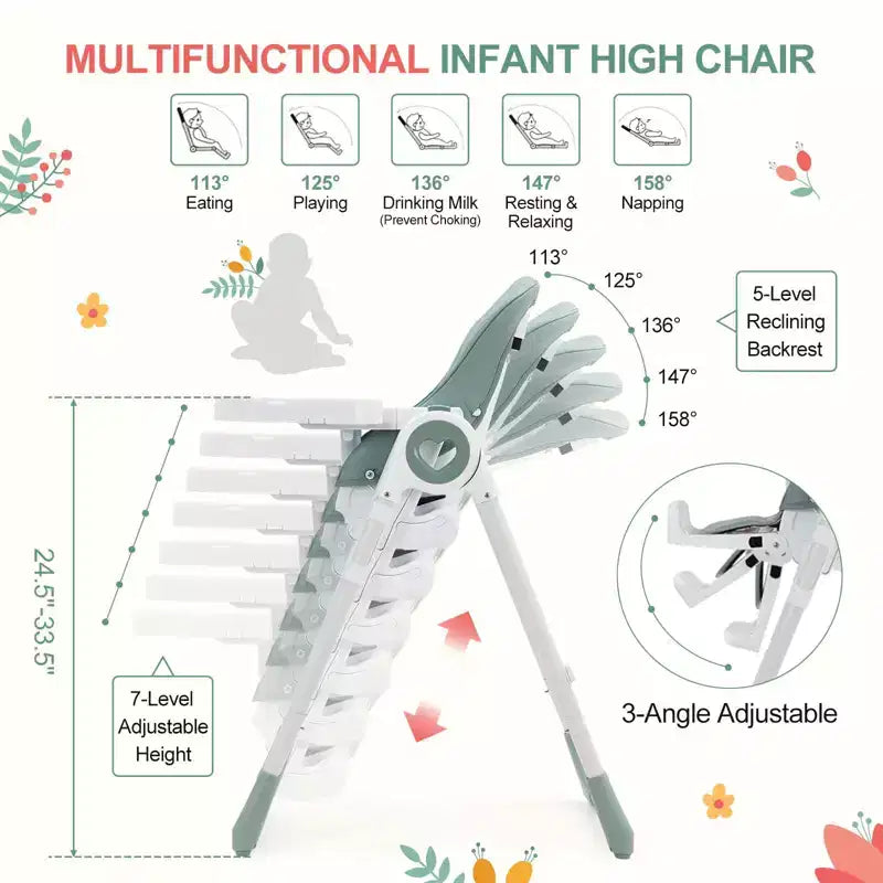 GustoWave Baby High Chair for Toddlers 1-4 Years Old,Foldable Baby High Chair with Removable Tray, Lightweight Folding Chair