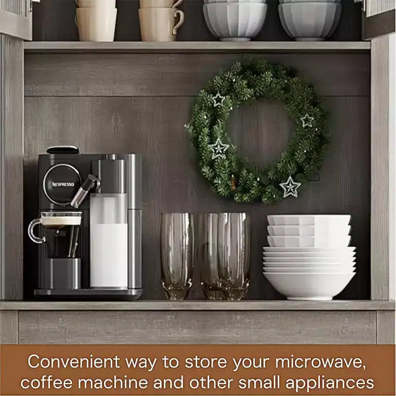 GustoWave 71'' Kitchen Pantry Storage Cabinet with Glass Doors and Microwave Stand, Freestanding Tall Kitchen Cabinet for Dining Room