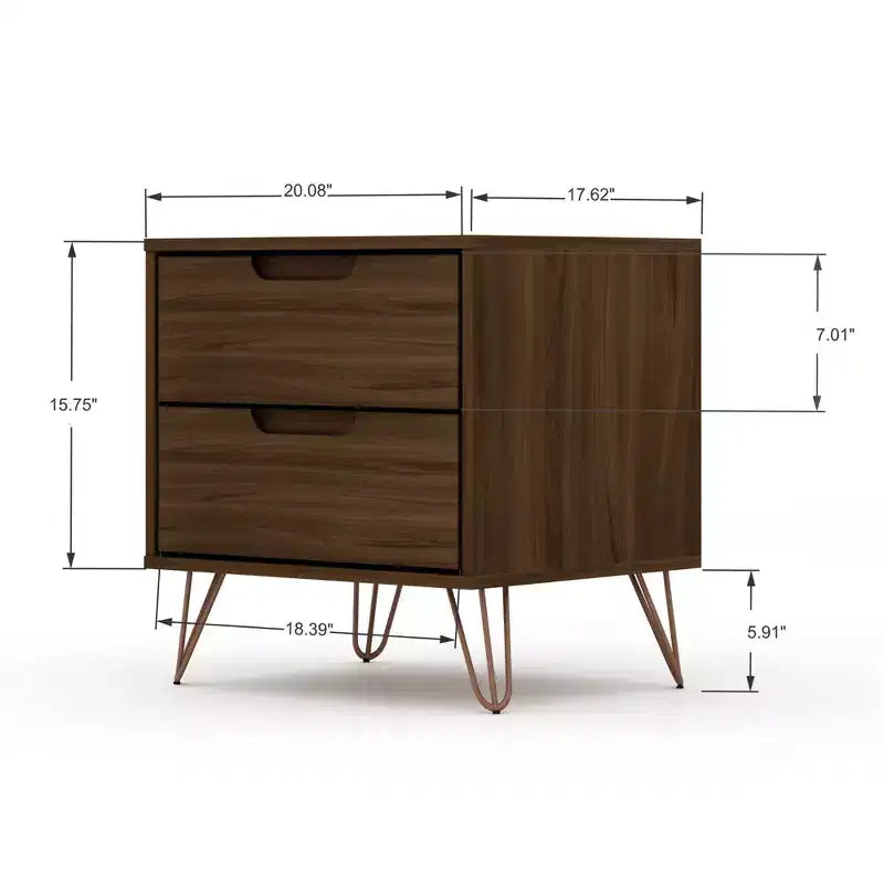 GDFStudio Rockefeller Mid-Century Modern Wooden 2-Drawer Nightstand
