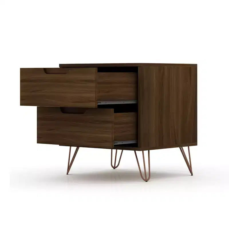 GDFStudio Rockefeller Mid-Century Modern Wooden 2-Drawer Nightstand