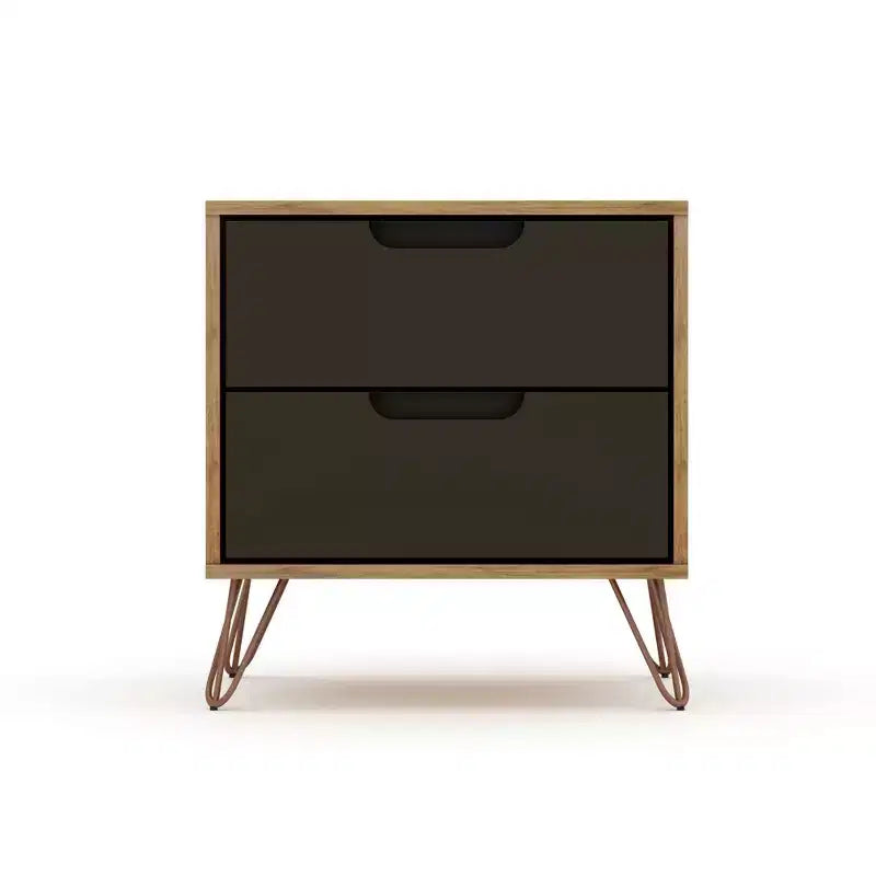 GDFStudio Rockefeller Mid-Century Modern Wooden 2-Drawer Nightstand