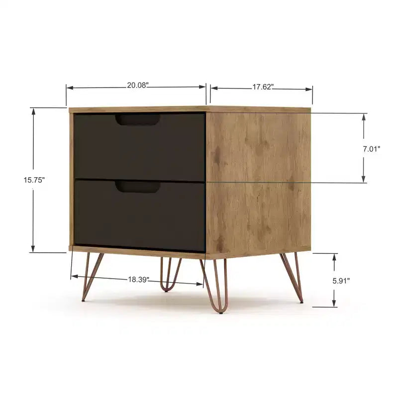 GDFStudio Rockefeller Mid-Century Modern Wooden 2-Drawer Nightstand
