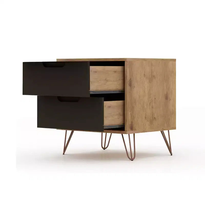 GDFStudio Rockefeller Mid-Century Modern Wooden 2-Drawer Nightstand