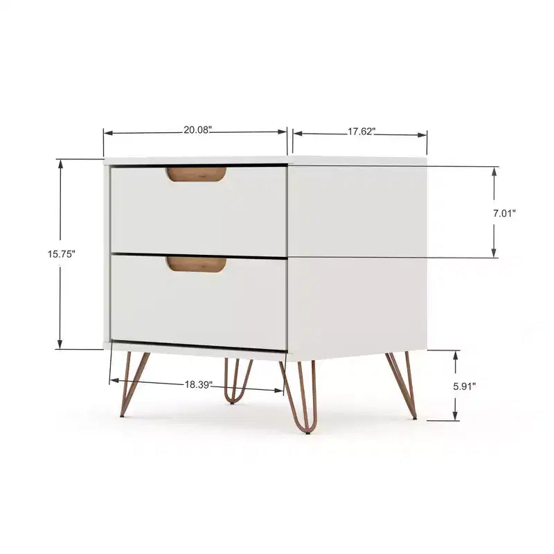 GDFStudio Rockefeller Mid-Century Modern Wooden 2-Drawer Nightstand