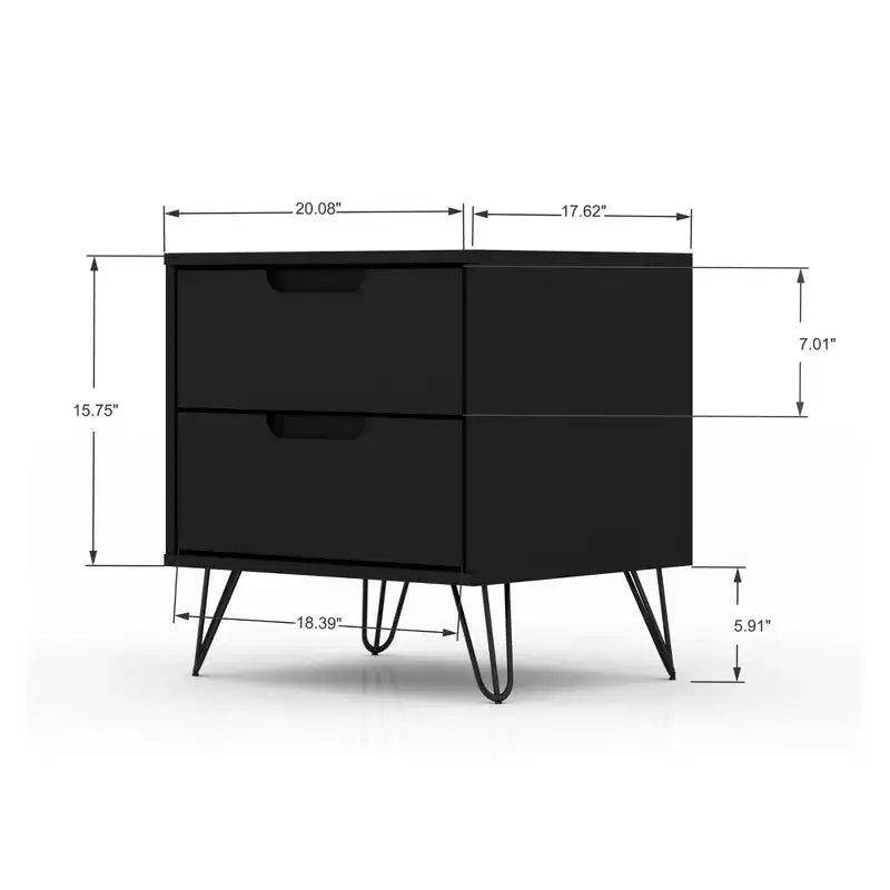 GDFStudio Rockefeller Mid-Century Modern Wooden 2-Drawer Nightstand