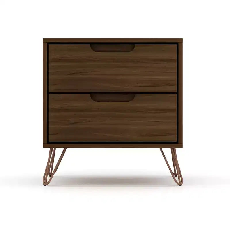 GDFStudio Rockefeller Mid-Century Modern Wooden 2-Drawer Nightstand