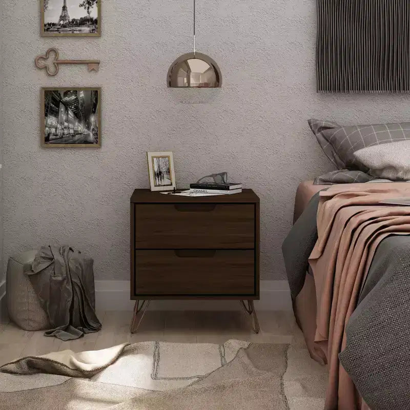 GDFStudio Rockefeller Mid-Century Modern Wooden 2-Drawer Nightstand