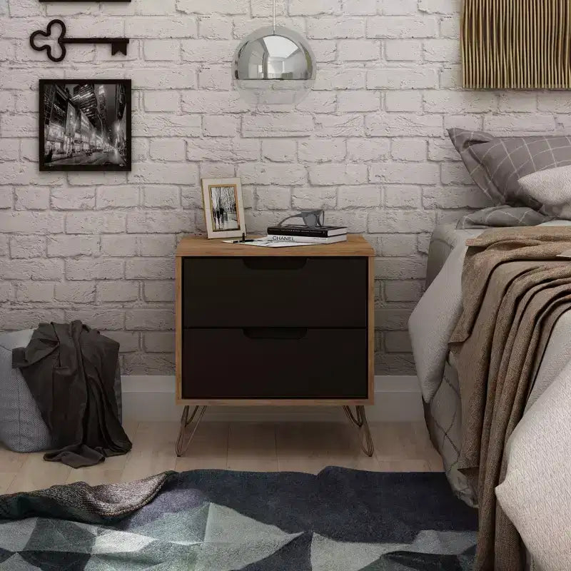 GDFStudio Rockefeller Mid-Century Modern Wooden 2-Drawer Nightstand