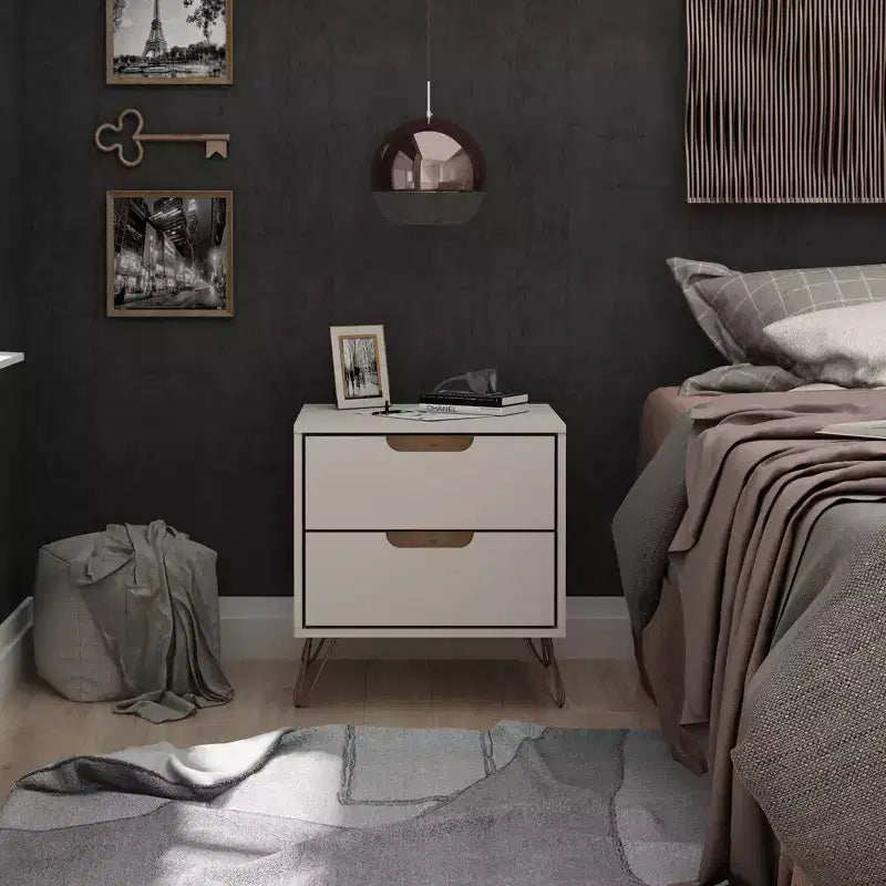 GDFStudio Rockefeller Mid-Century Modern Wooden 2-Drawer Nightstand