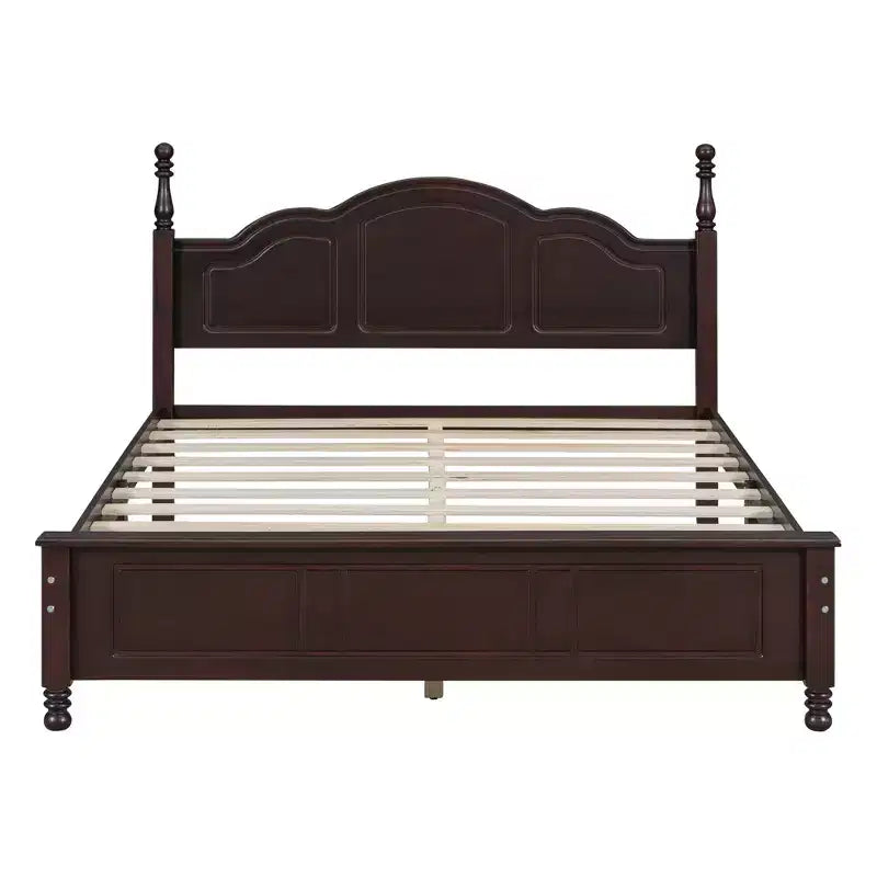 Retro Platform Bed Frame Wood Platform Bed with Headboard for Bedroom