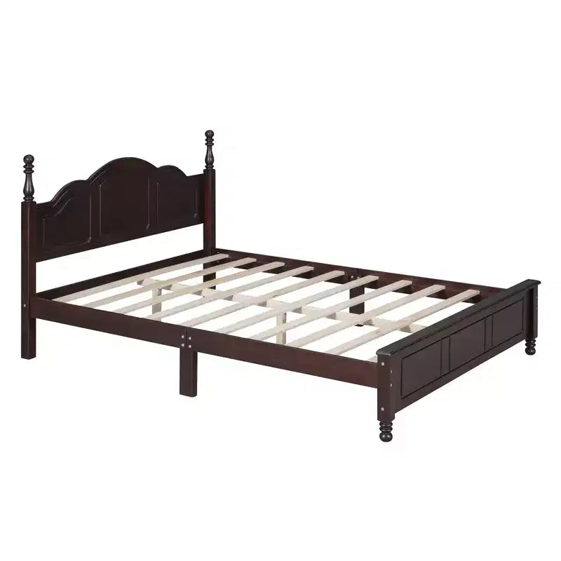 Retro Platform Bed Frame Wood Platform Bed with Headboard for Bedroom